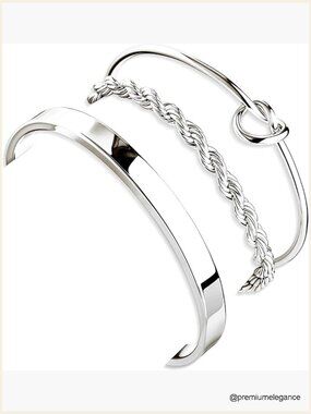 Sterling Silver Adjustable Bracelet Set, 3-Piece Tennis Bangle Cuff Jewelry